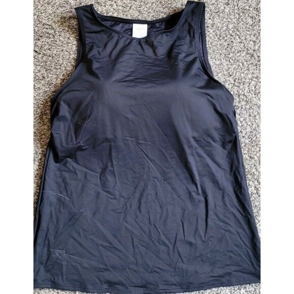Women's Black 16 Swim Top High Neck Padded Bra Lands' End Modest Solid S82 - Picture 1 of 4